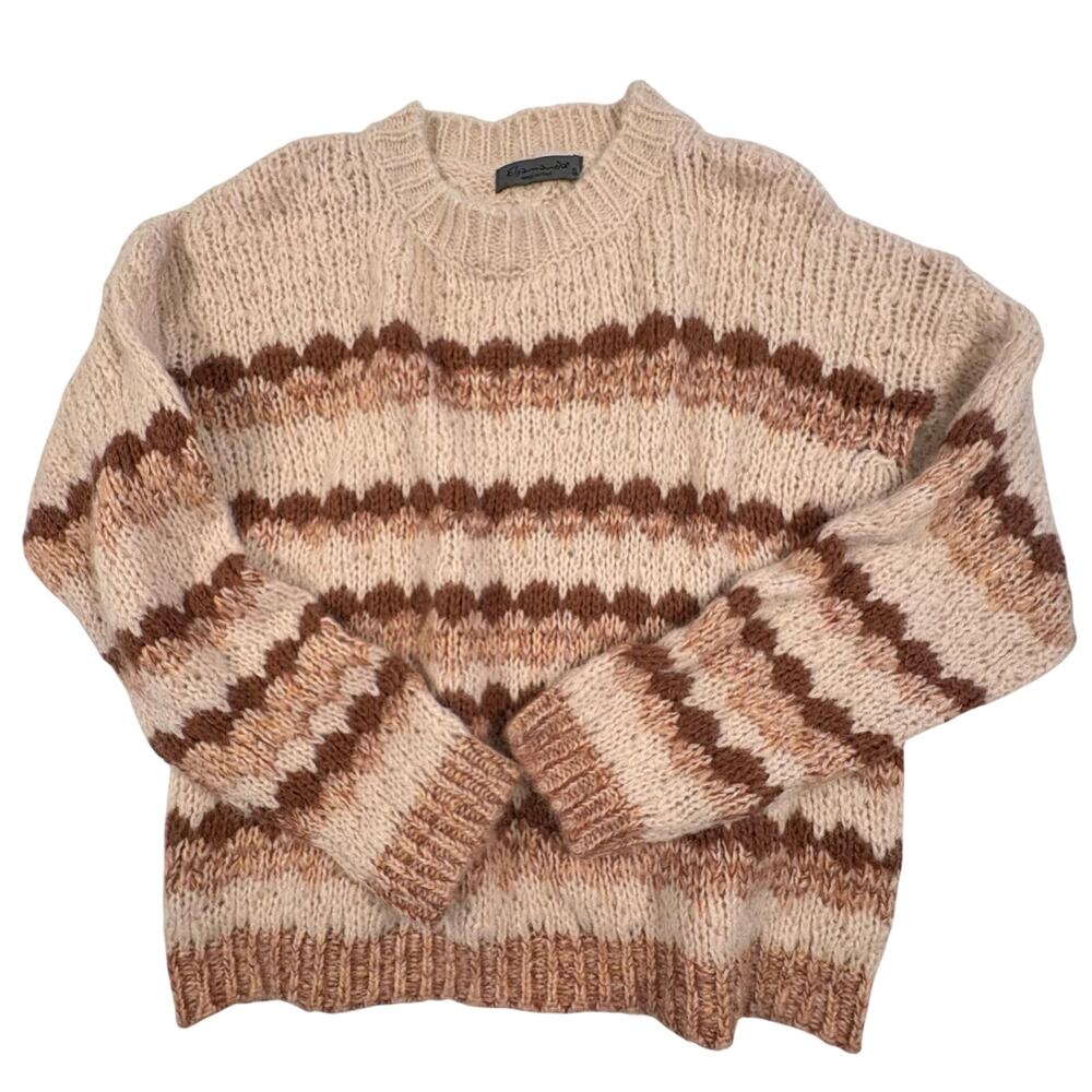 Elsamanda Antropologie Italian Knit Fair Isle Sweater Women's S Beige Cabincore